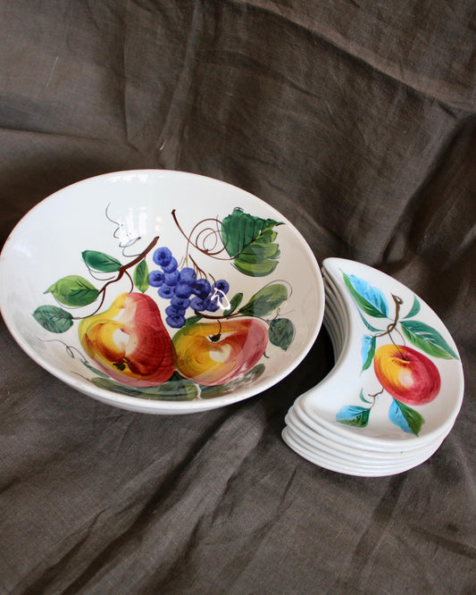 Mancioli Italy Hand Painted Crescent Plates and Bowl