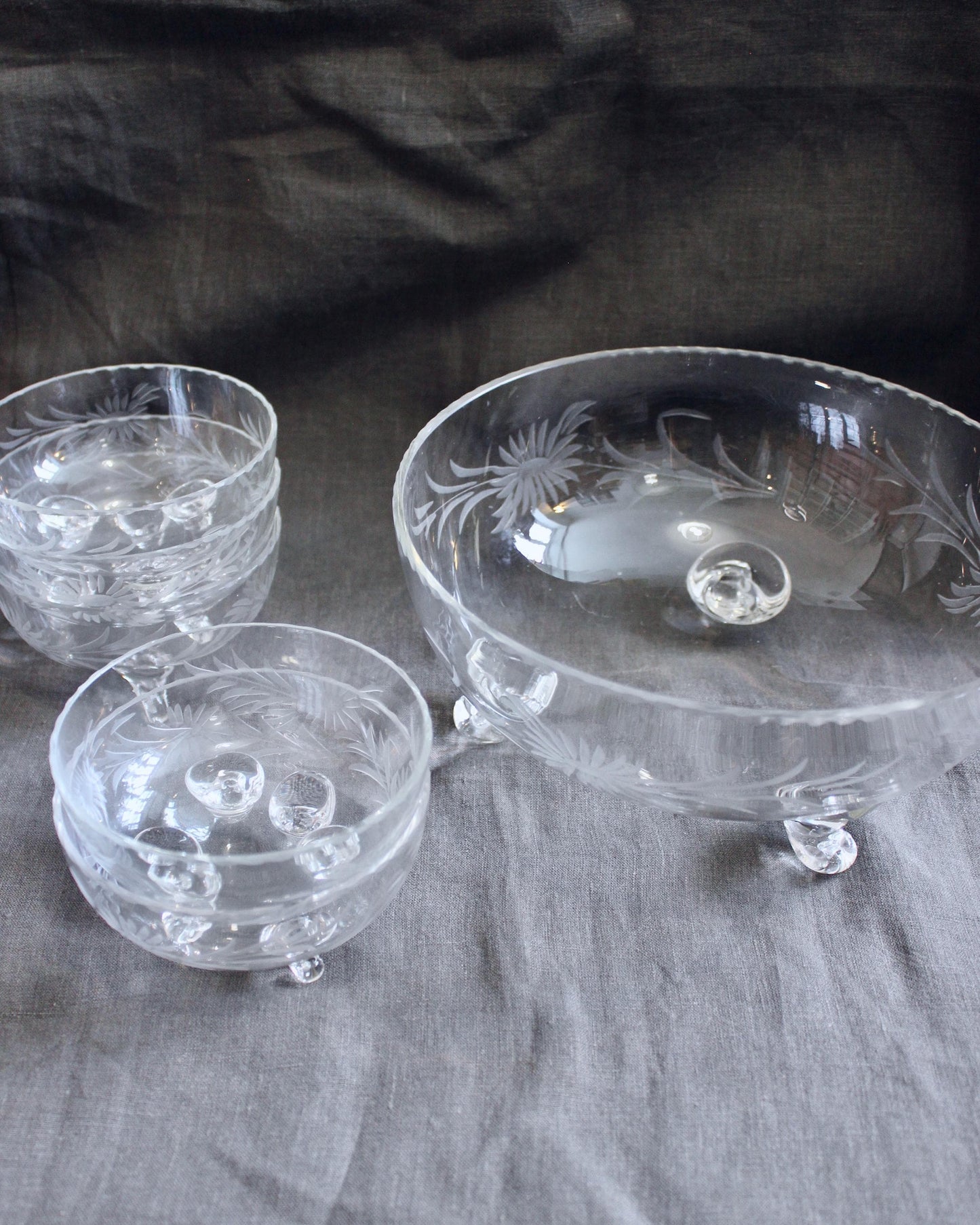 Etched Glass Serving Bowls