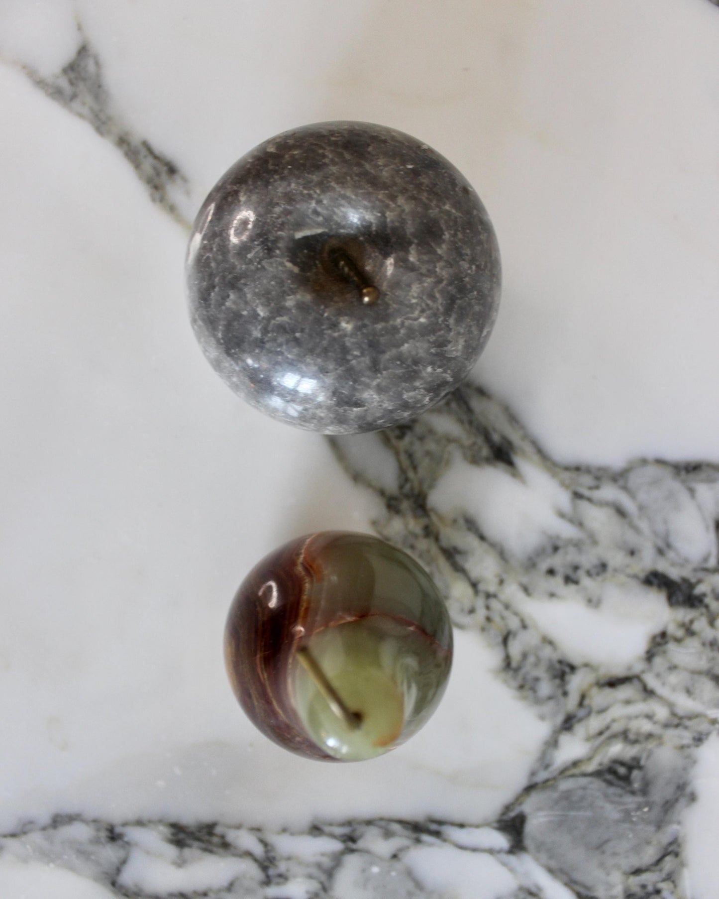 Stone Fruit Ornaments - Onyx Pear and Marble Apple