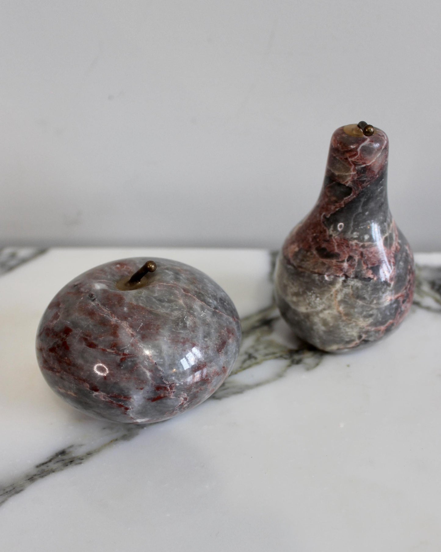 Stone Fruit Ornaments - Alabaster Marble Pear and Apple