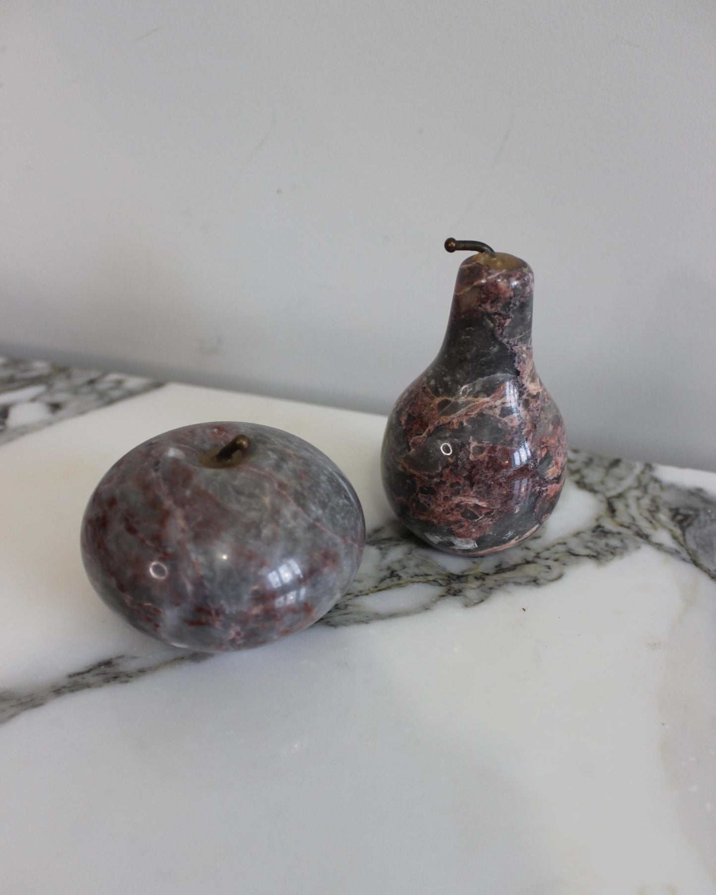 Stone Fruit Ornaments - Alabaster Marble Pear and Apple