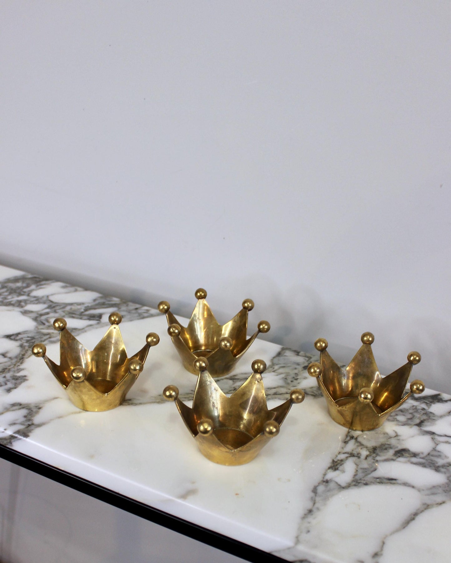 Set of 4 Swedish Brass Crown Tealight Holders