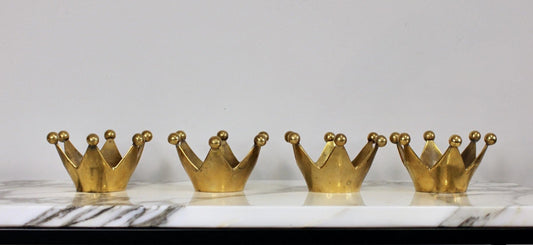 Set of 4 Swedish Brass Crown Tealight Holders