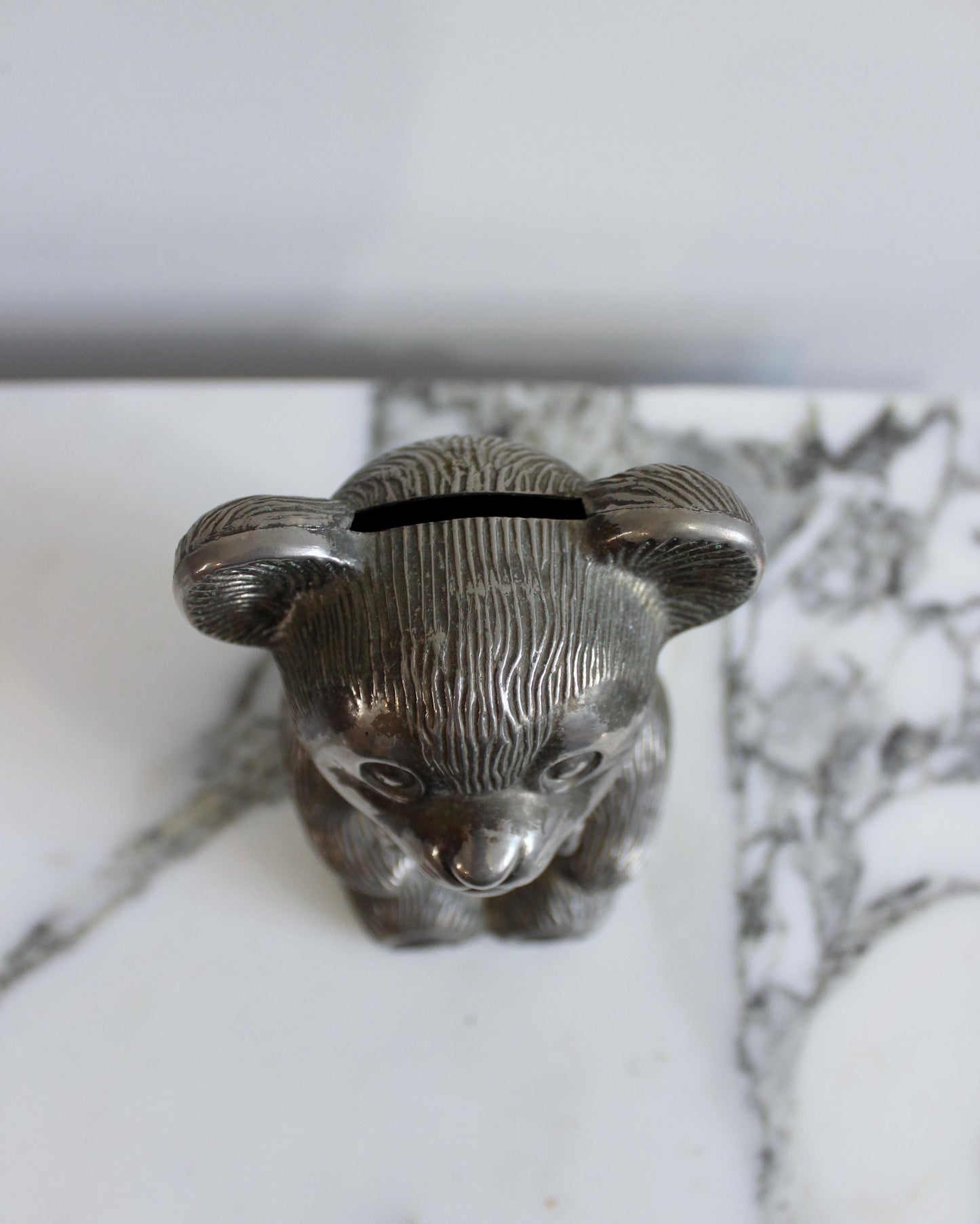 Piggy Bank Money Box Vintage Silver Plated Bear - 1st Birthday Christening New Baby Gift