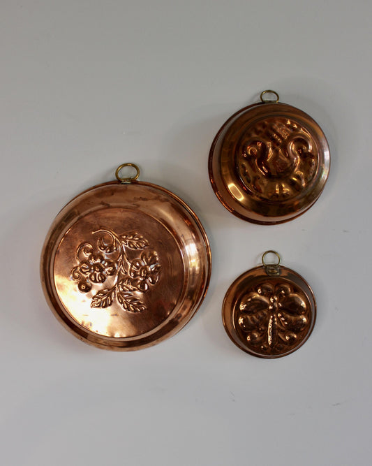 Set of Three Vintage Swedish Copper Moulds