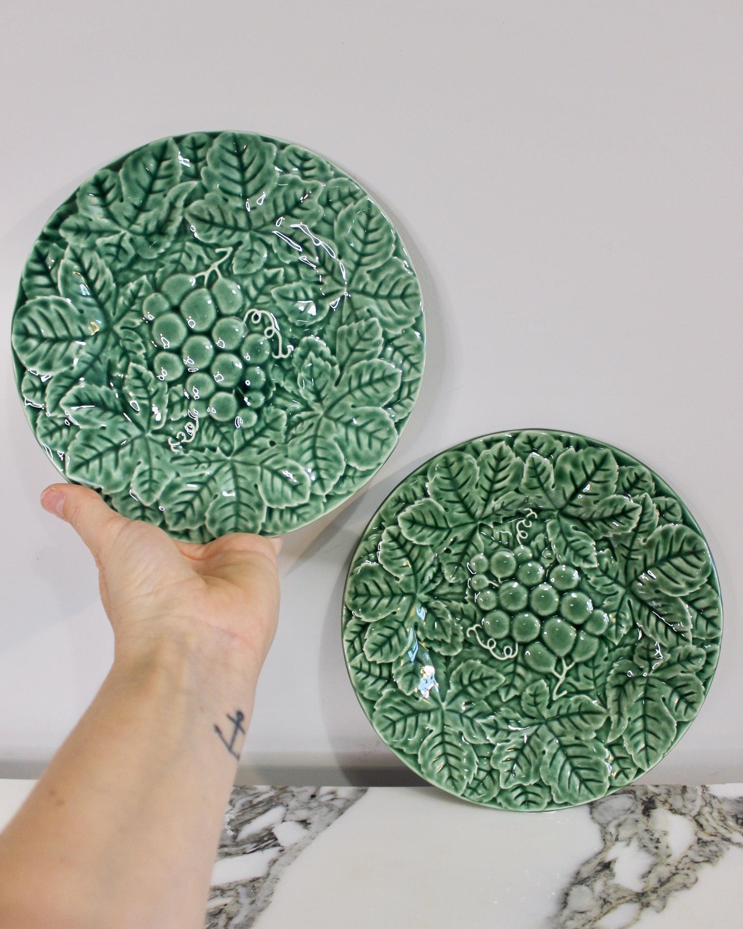 Majolica Bordallo Pinheiro Plate with Grape Motif