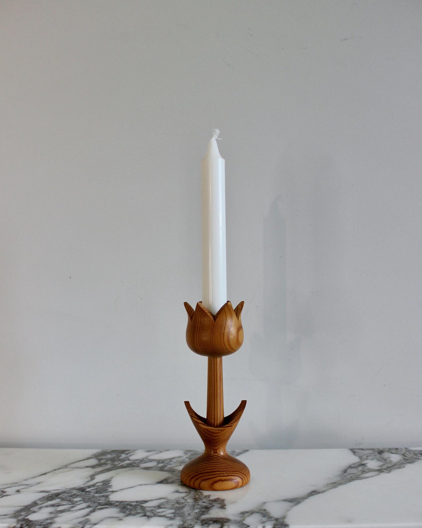 Vintage Wooden Tulip Candlestick Scandinavian Design