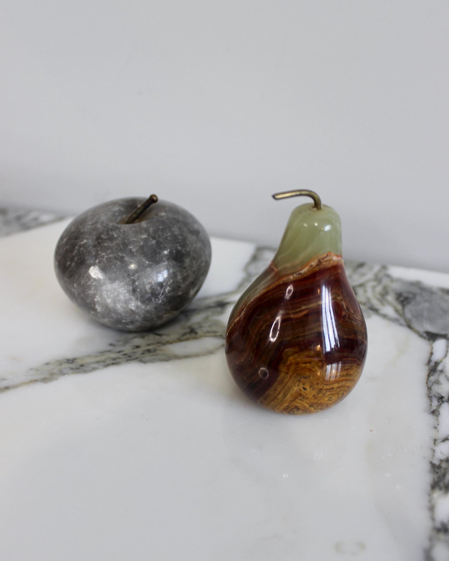 Stone Fruit Ornaments - Onyx Pear and Marble Apple