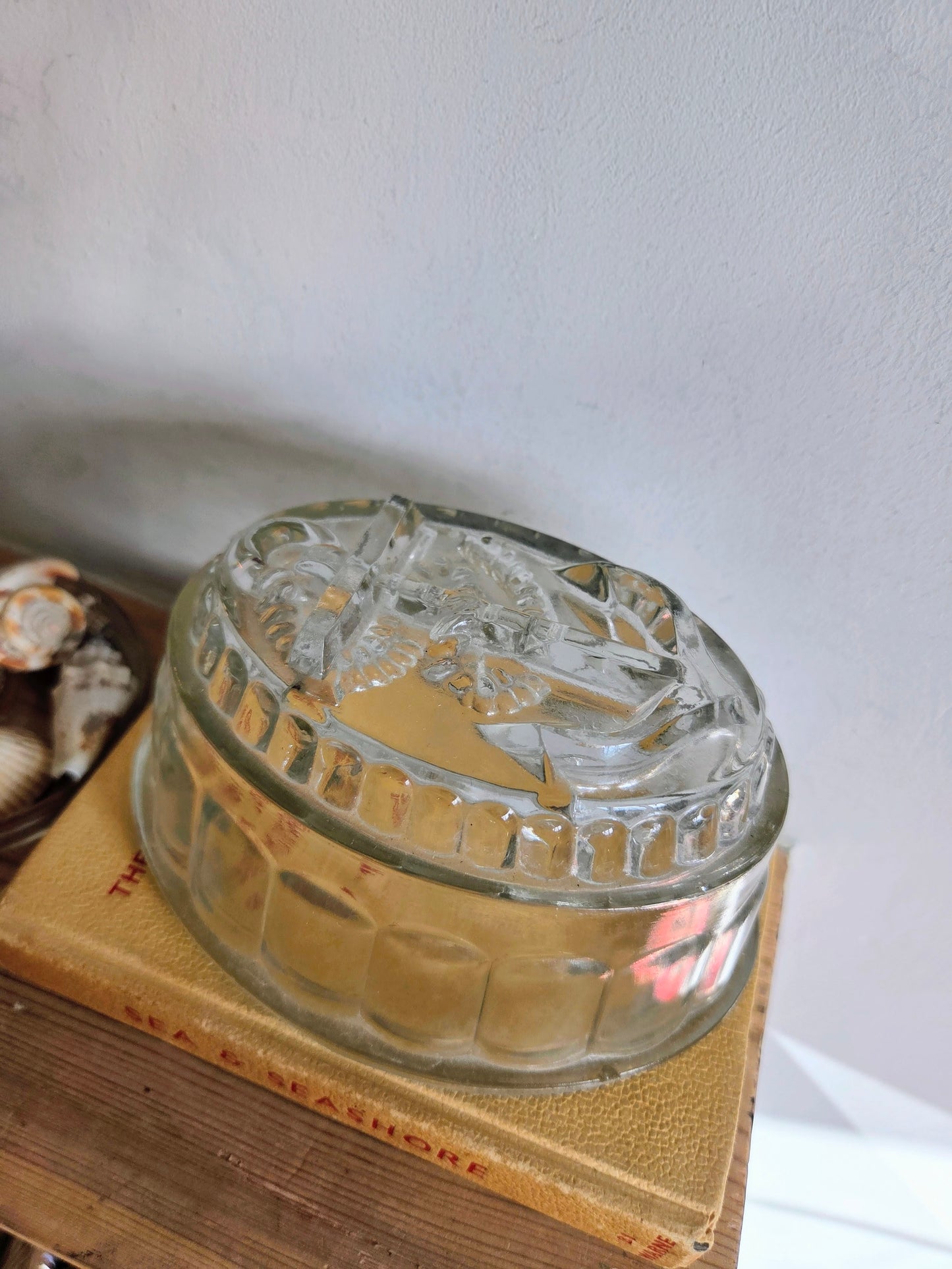 Vintage Glass Jelly Mould with Anchor Design