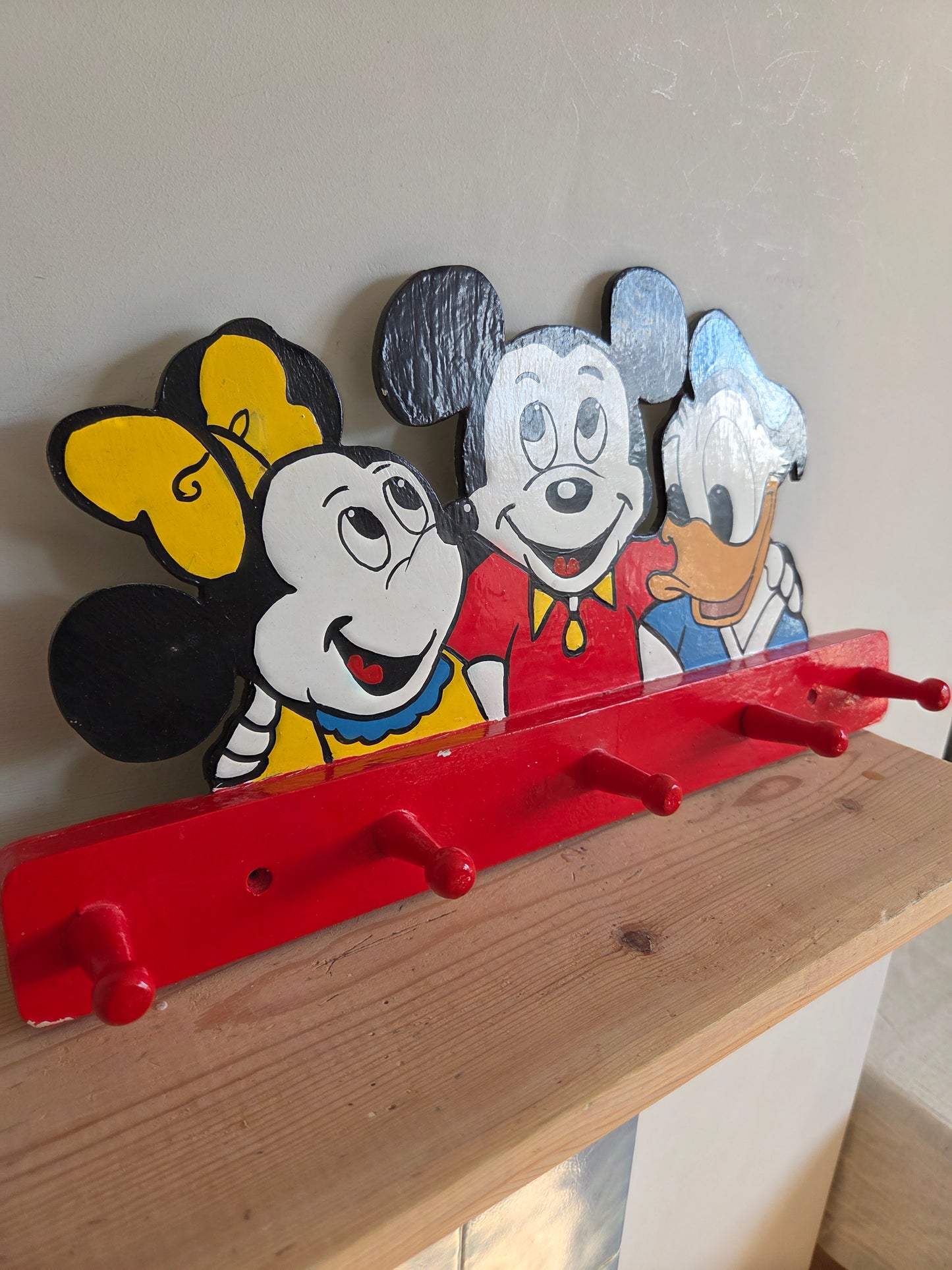 Vintage Wooden Hand Painted Mickey Mouse, Minnie Mouse and Donald Duck Hooks