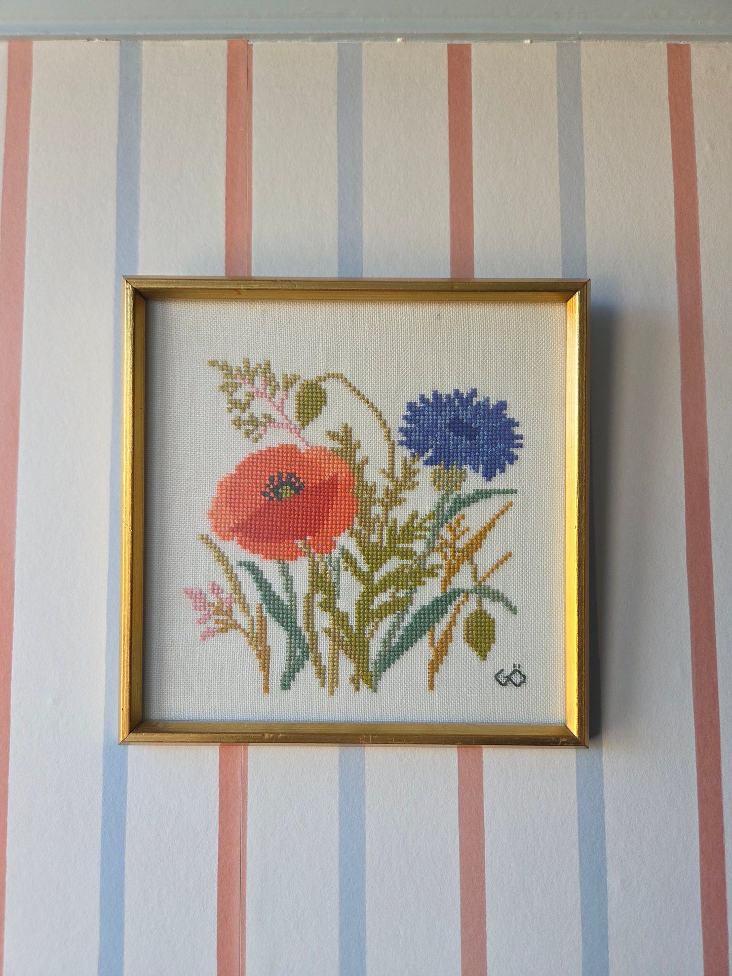 Set of Three Vintage Swedish Flower Embroideries
