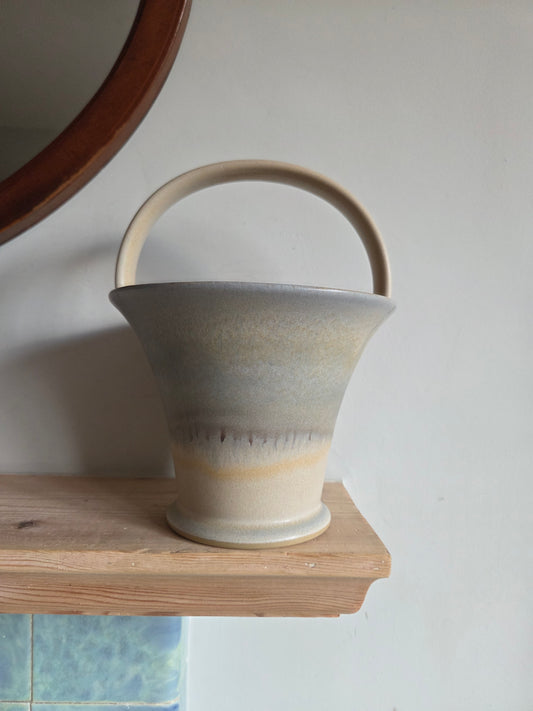 Large Studio Pottery Basket Vase with Ombre Drip Glaze