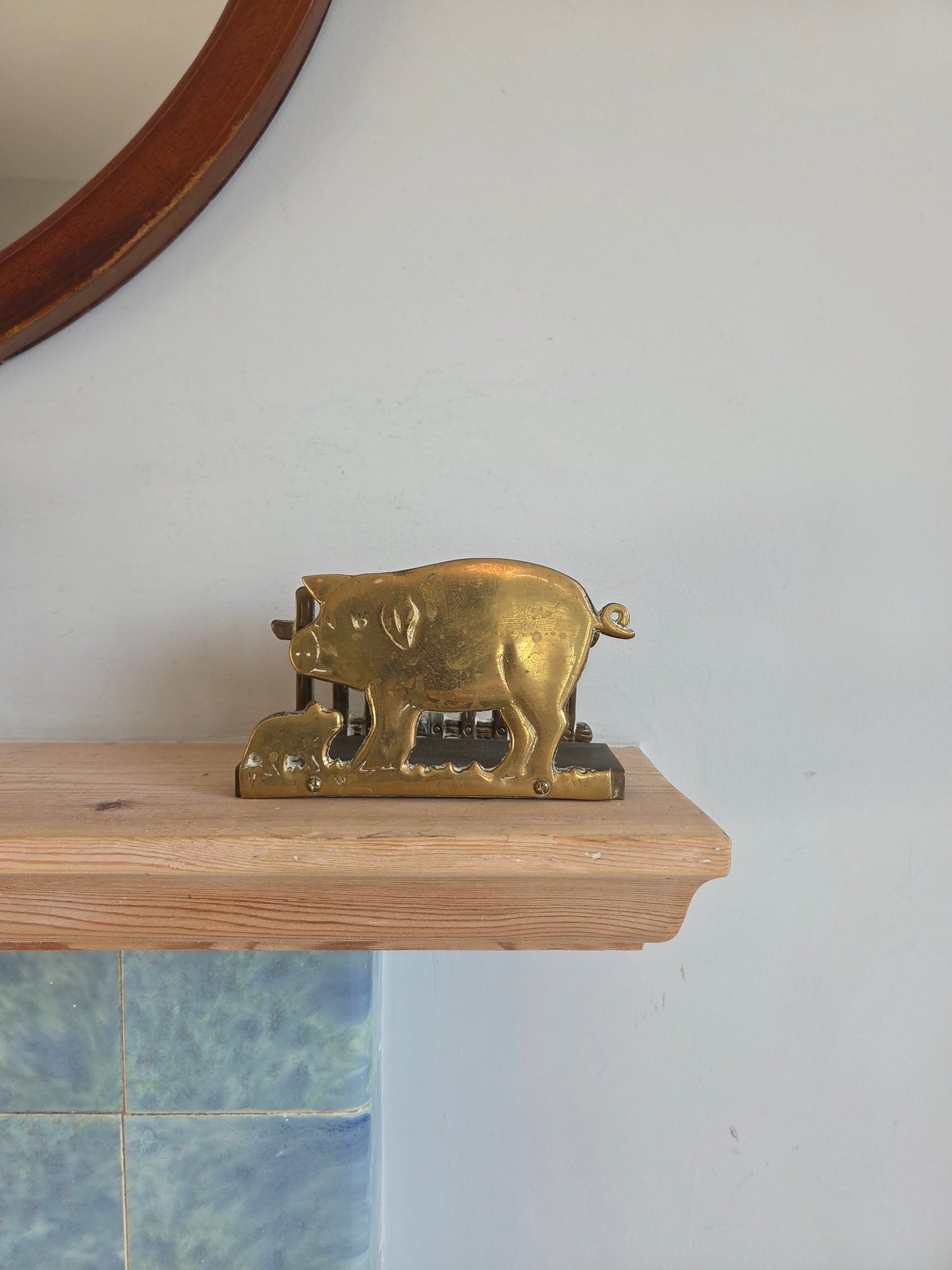 Vintage Brass Pig Letter or Napkin Rack