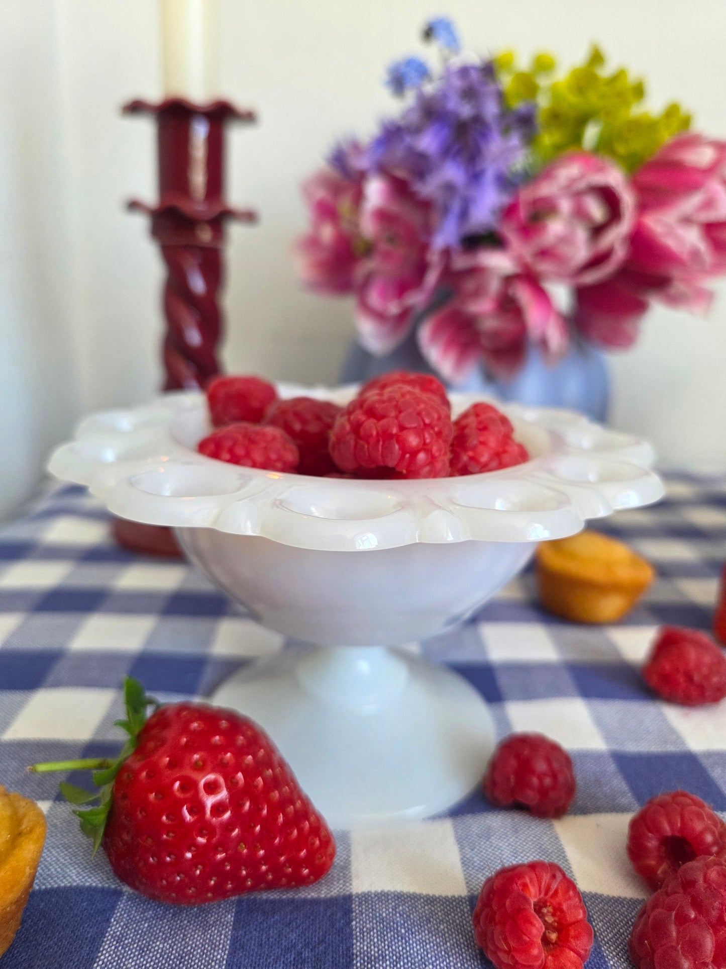 A Pair of Vintage Milk Glass Pedestal Dishes by Anchor Hocking