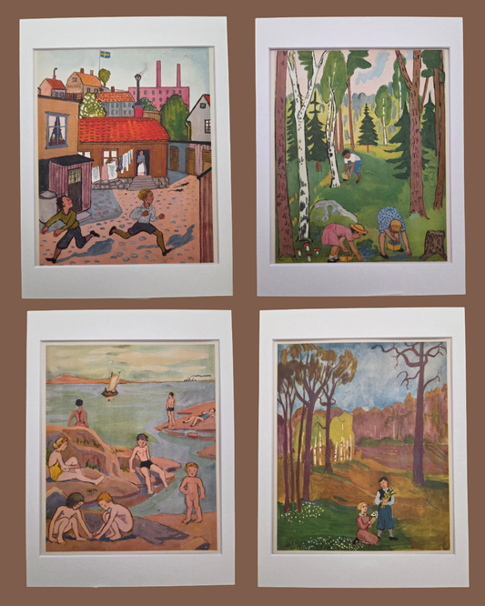 Framed Vintage Swedish Children's Illustrations