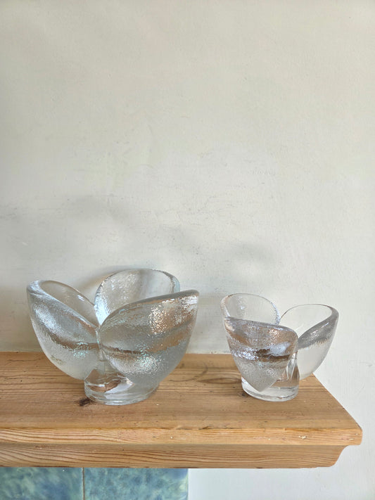 A Pair of Vintage Swedish Art Glass Bowls by Kosta Boda with Tulip Petal Design