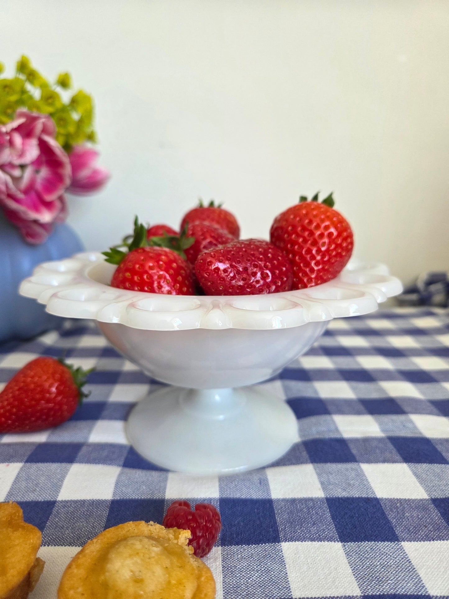 A Pair of Vintage Milk Glass Pedestal Dishes by Anchor Hocking