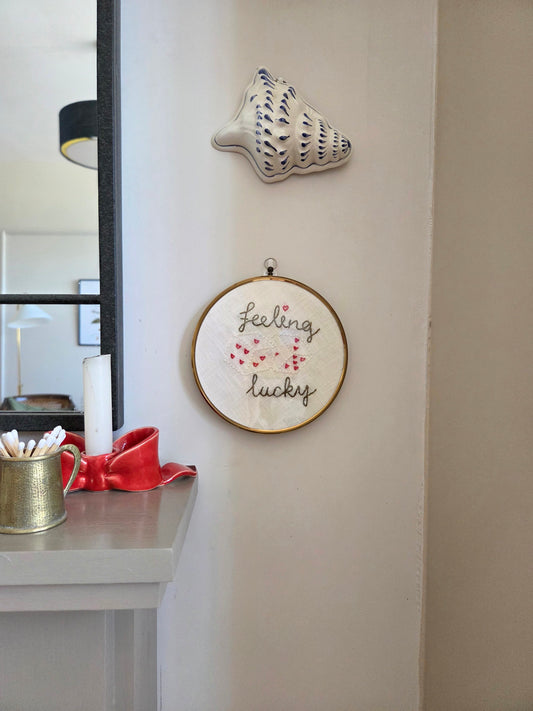 Embroidered Art in Vintage Brass Frame