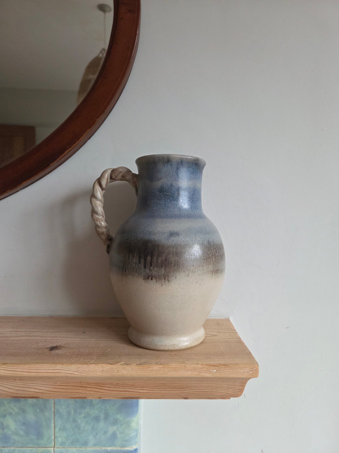 Vintage Studio Pottery Jug Vase with Rope Twist Handle