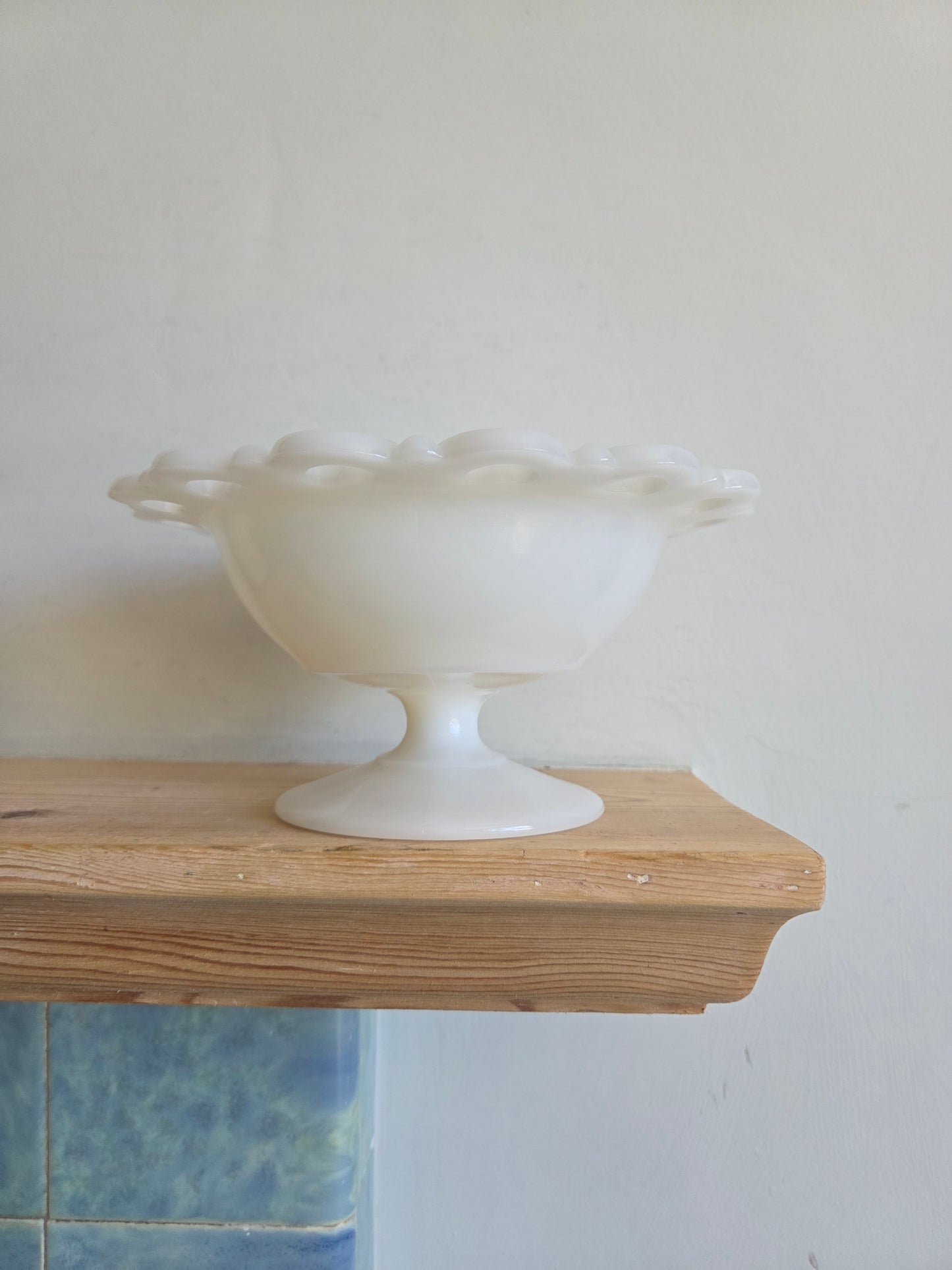 A Pair of Vintage Milk Glass Pedestal Dishes by Anchor Hocking