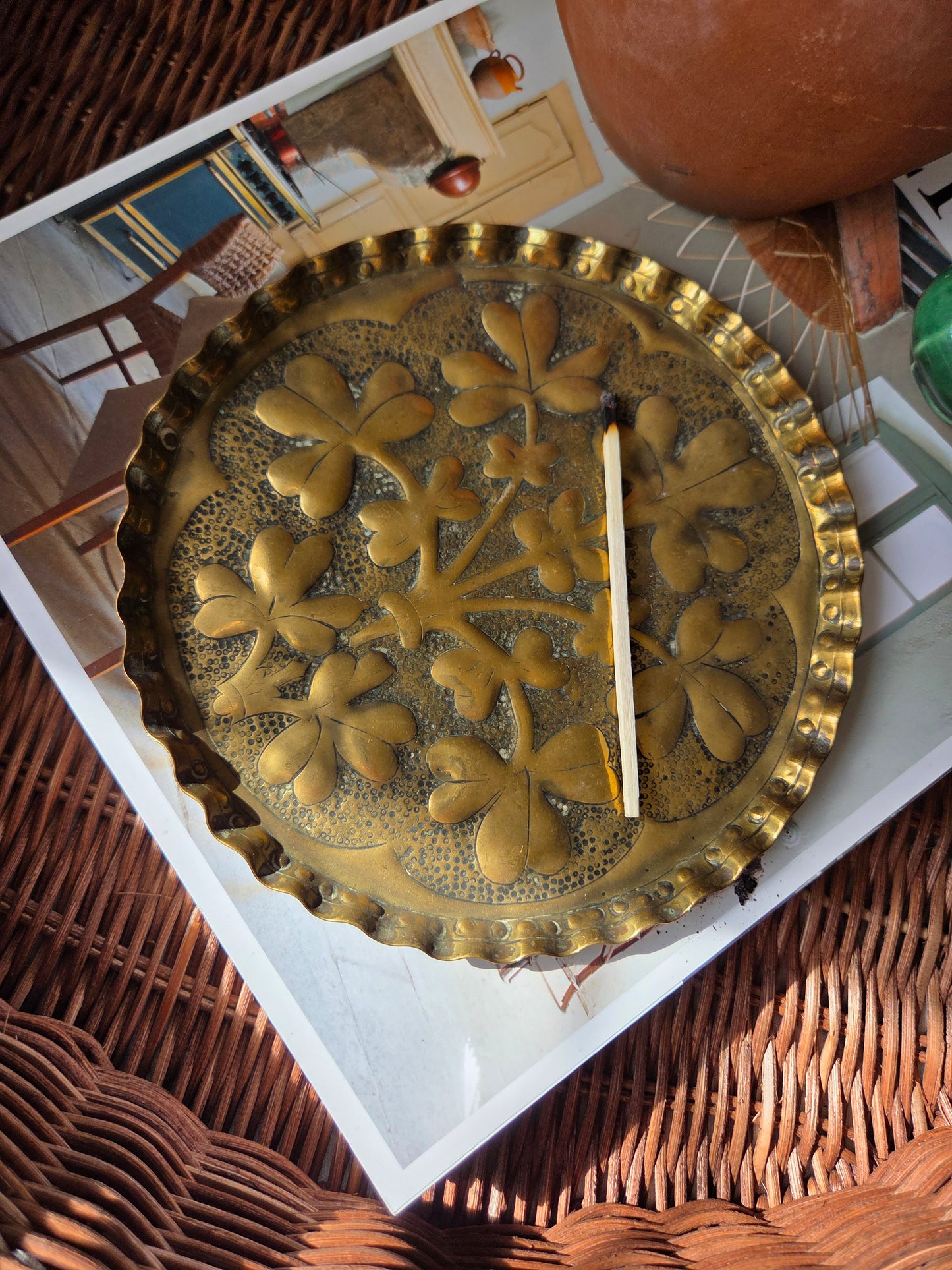 Vintage Brass Tray - Clover Motif