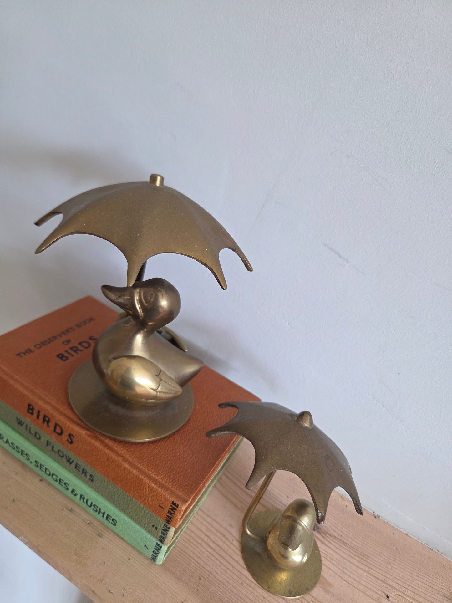 Vintage Brass Ducks with Umbrellas