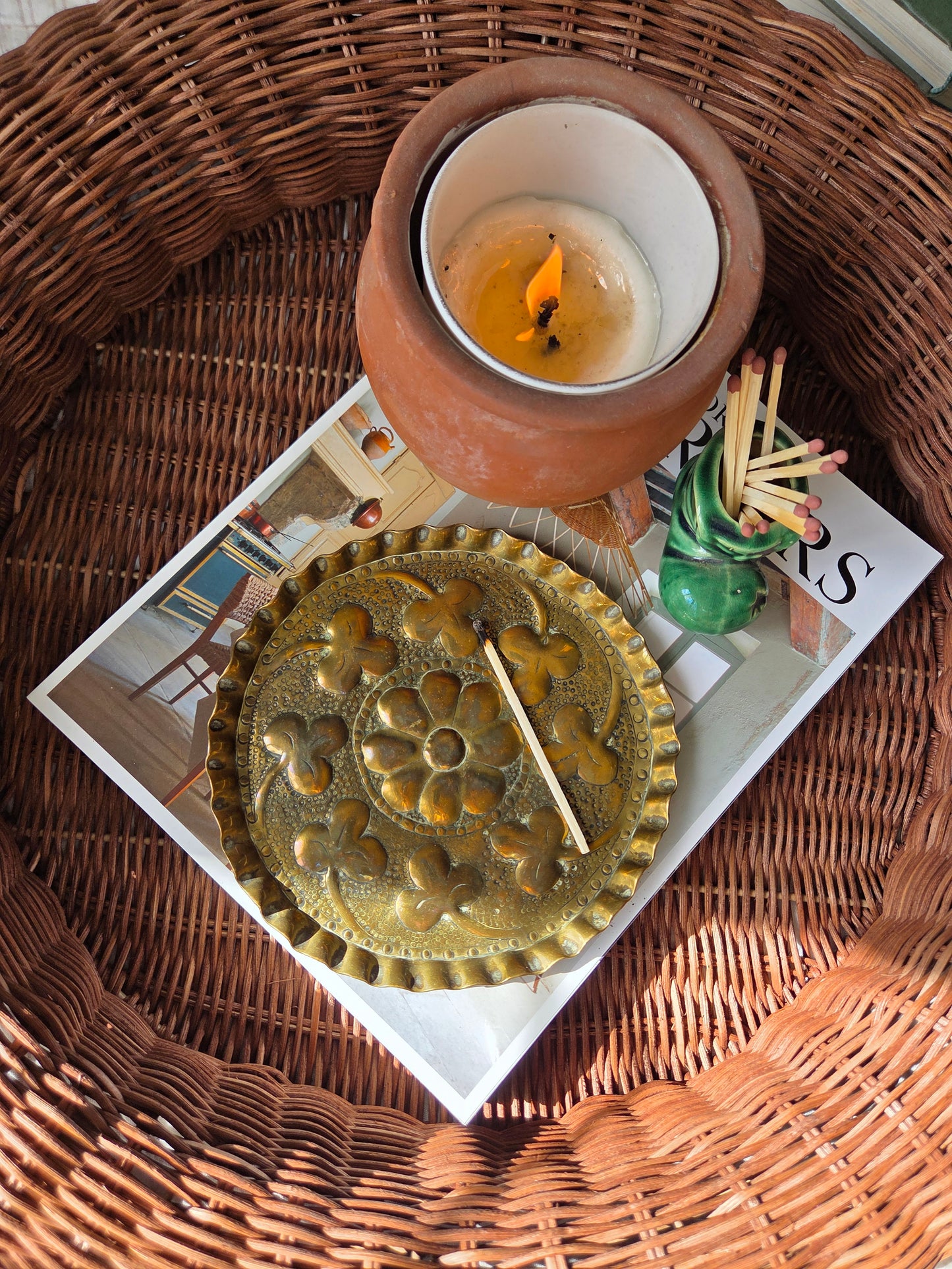 Vintage Brass Tray - Central Flower with Clovers