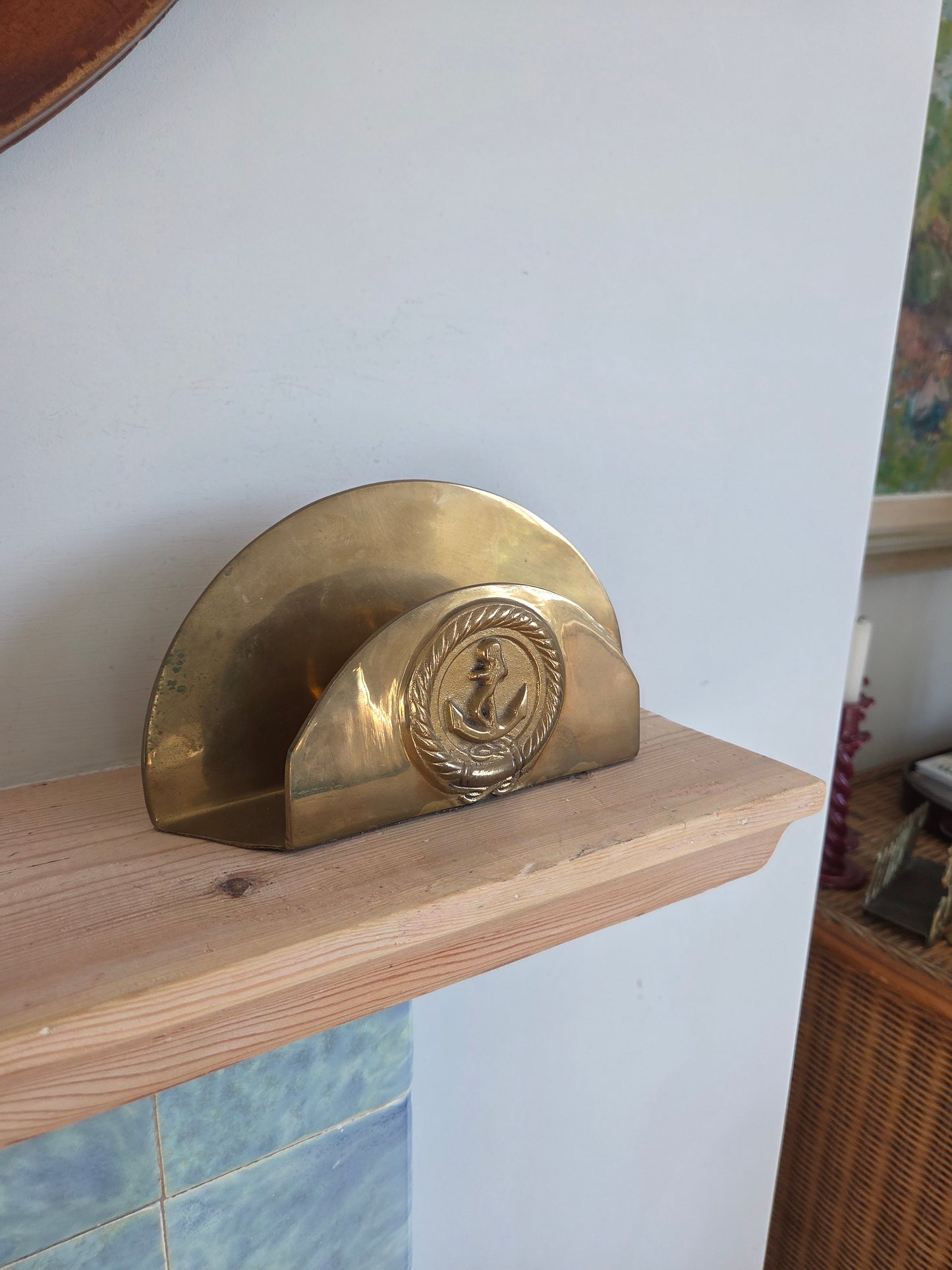 Solid Brass Letter or Napkin Rack with Anchor Design