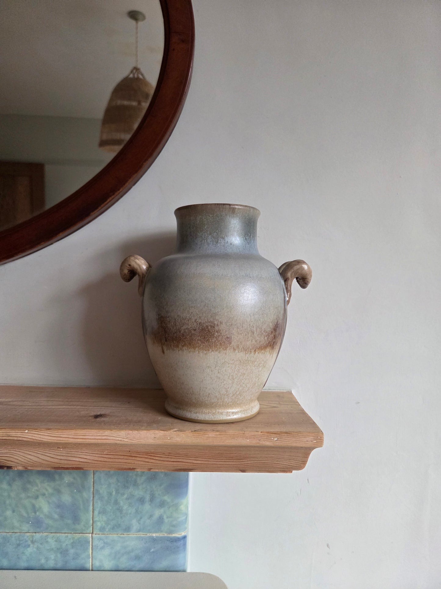 Twin Handled Studio Pottery Ombre Drip Glaze Vase