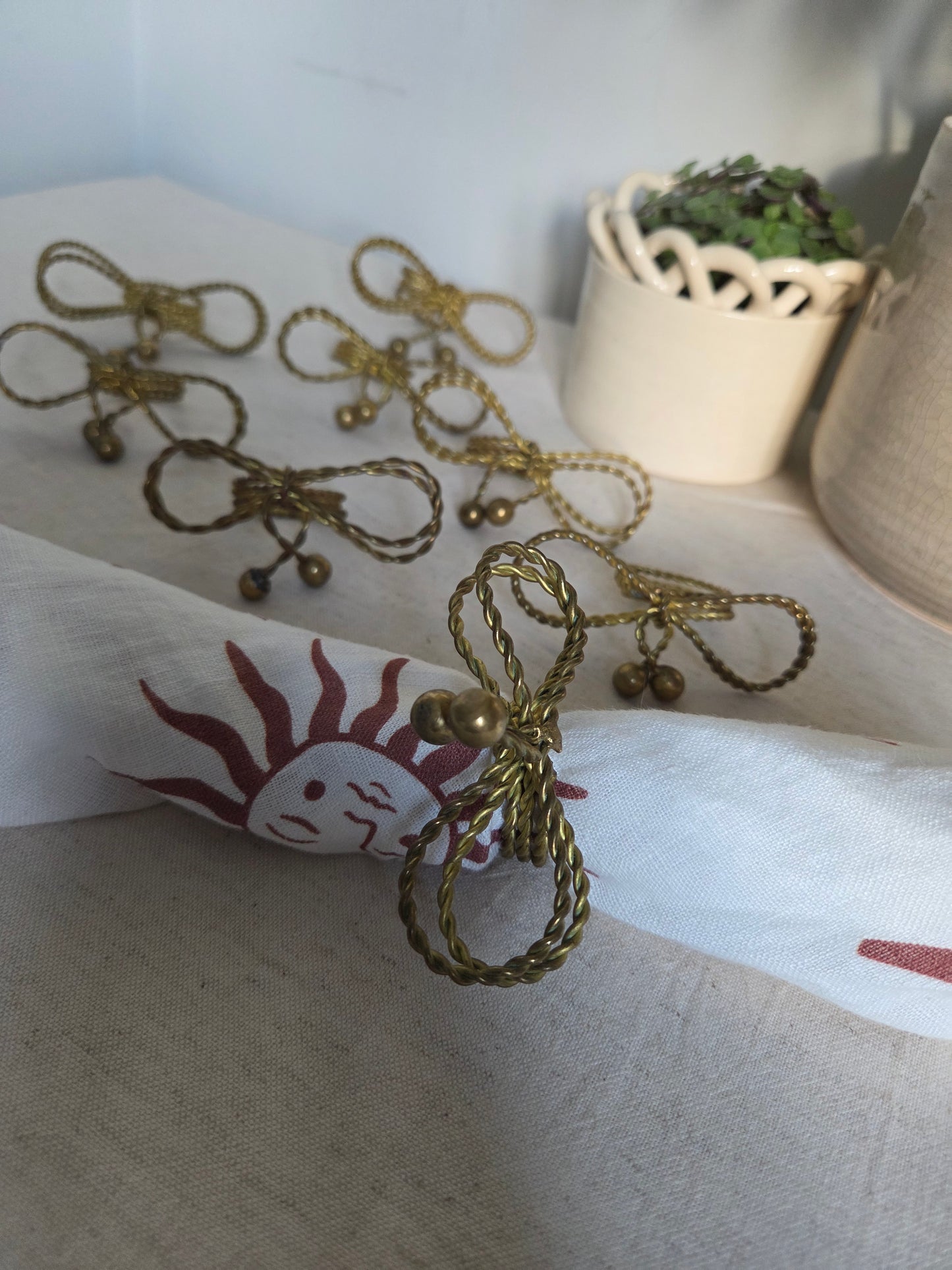 8 Twist Brass Bows Vintage Napkin Rings