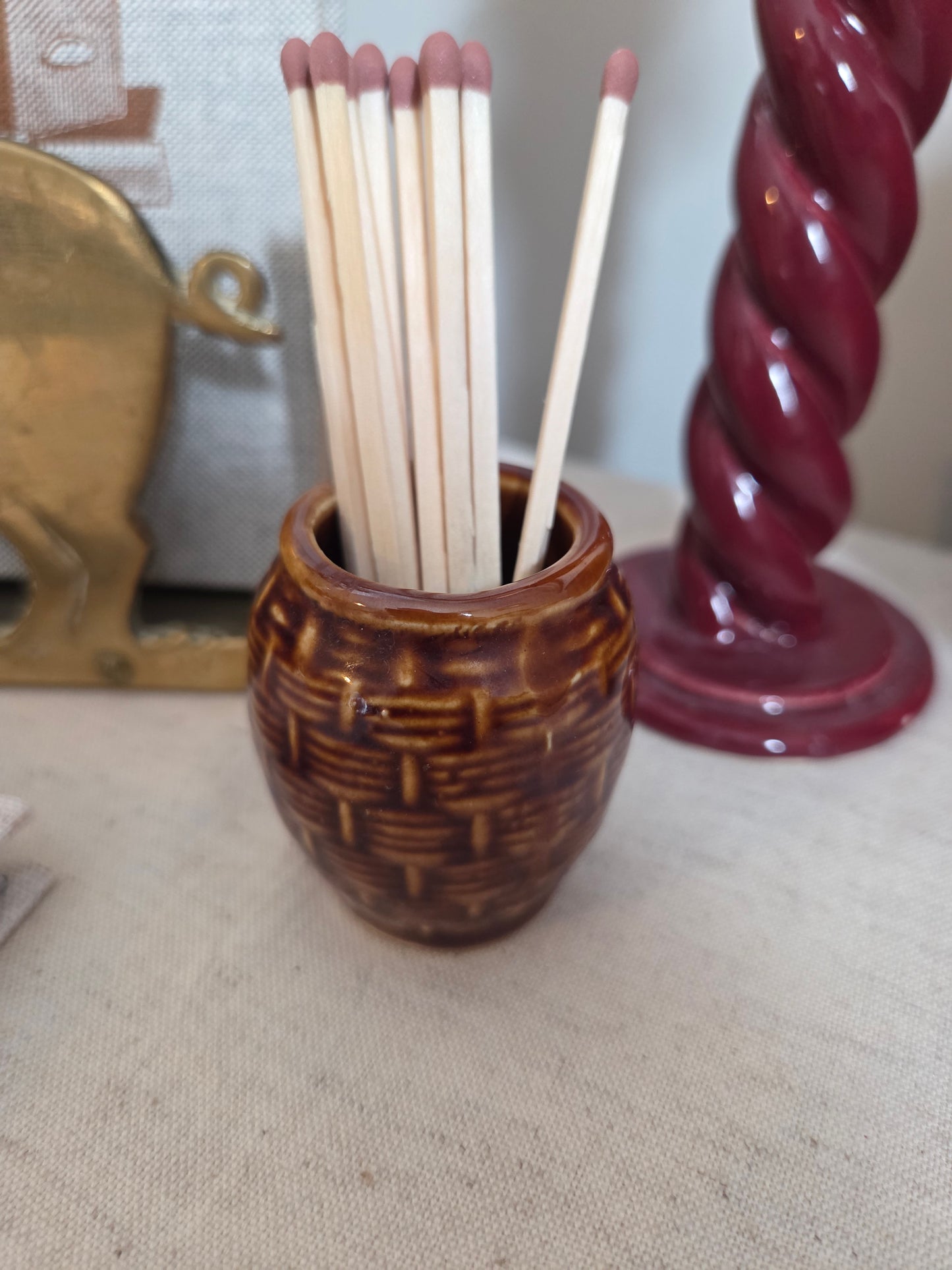 Vintage Swedish Ceramic Pot for Matches or Toothpicks - Dark Brown