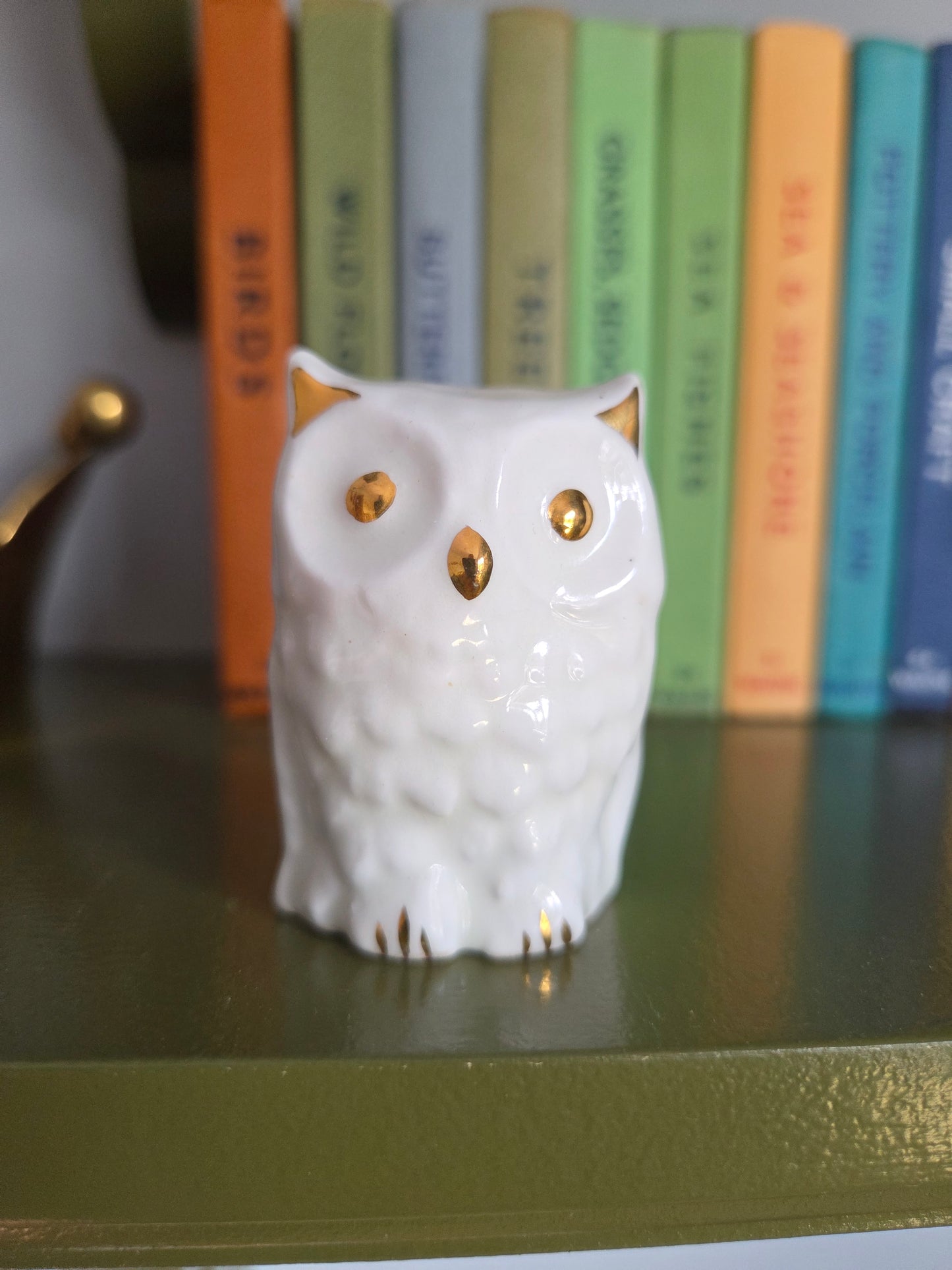 Small Ceramic Owl Ornament with Gold Detail