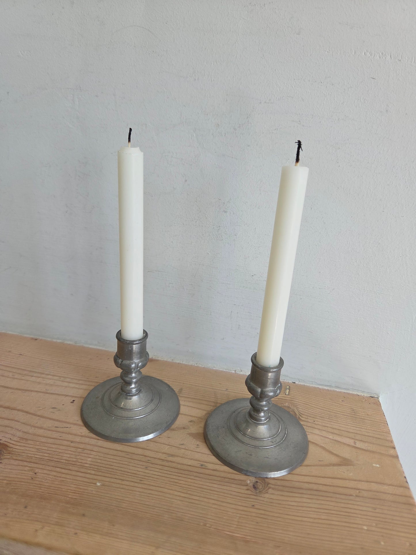 Pair of Mini Swedish Pewter Candlesticks