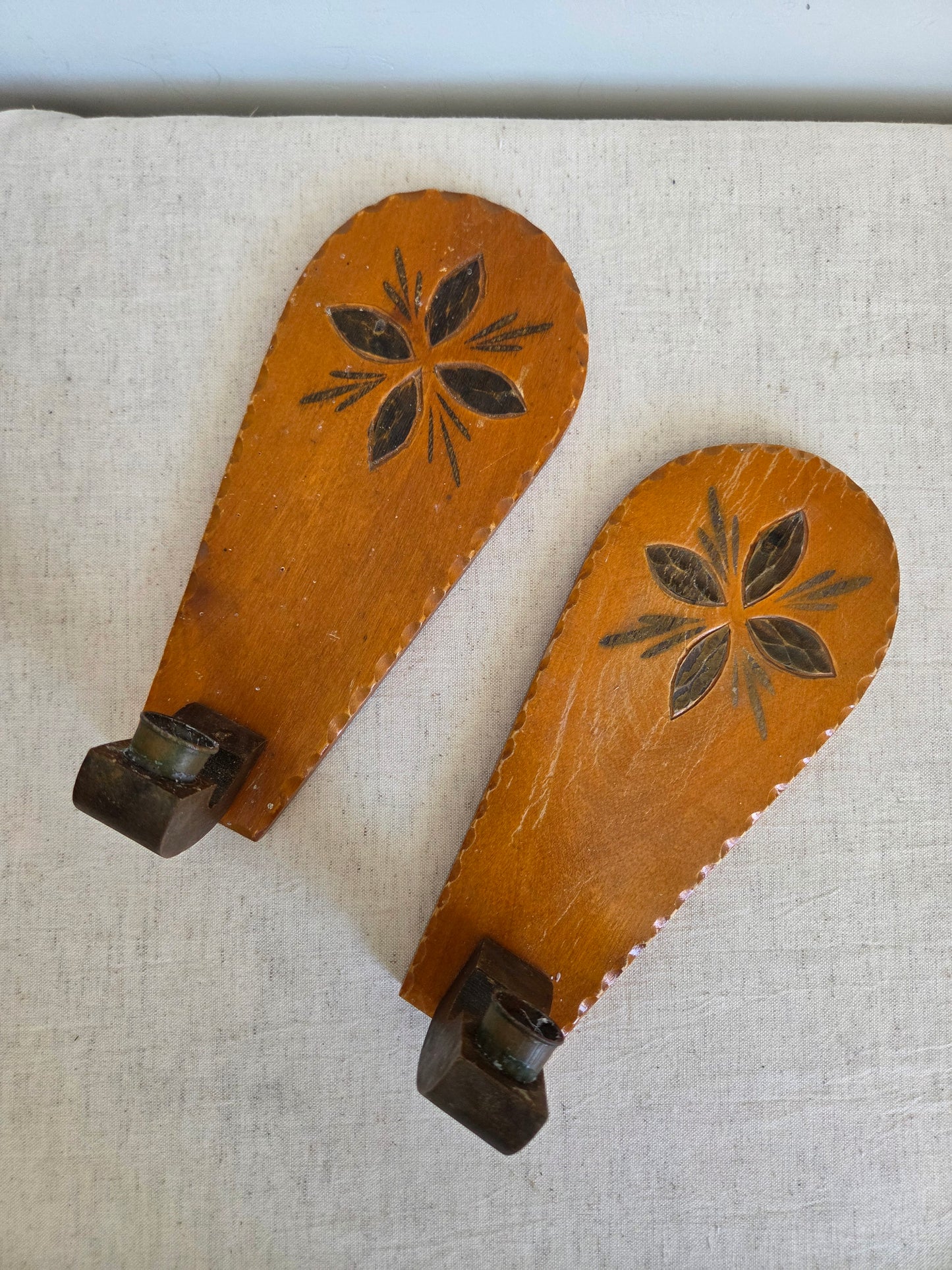 Vintage Swedish Wooden Candle Sconces