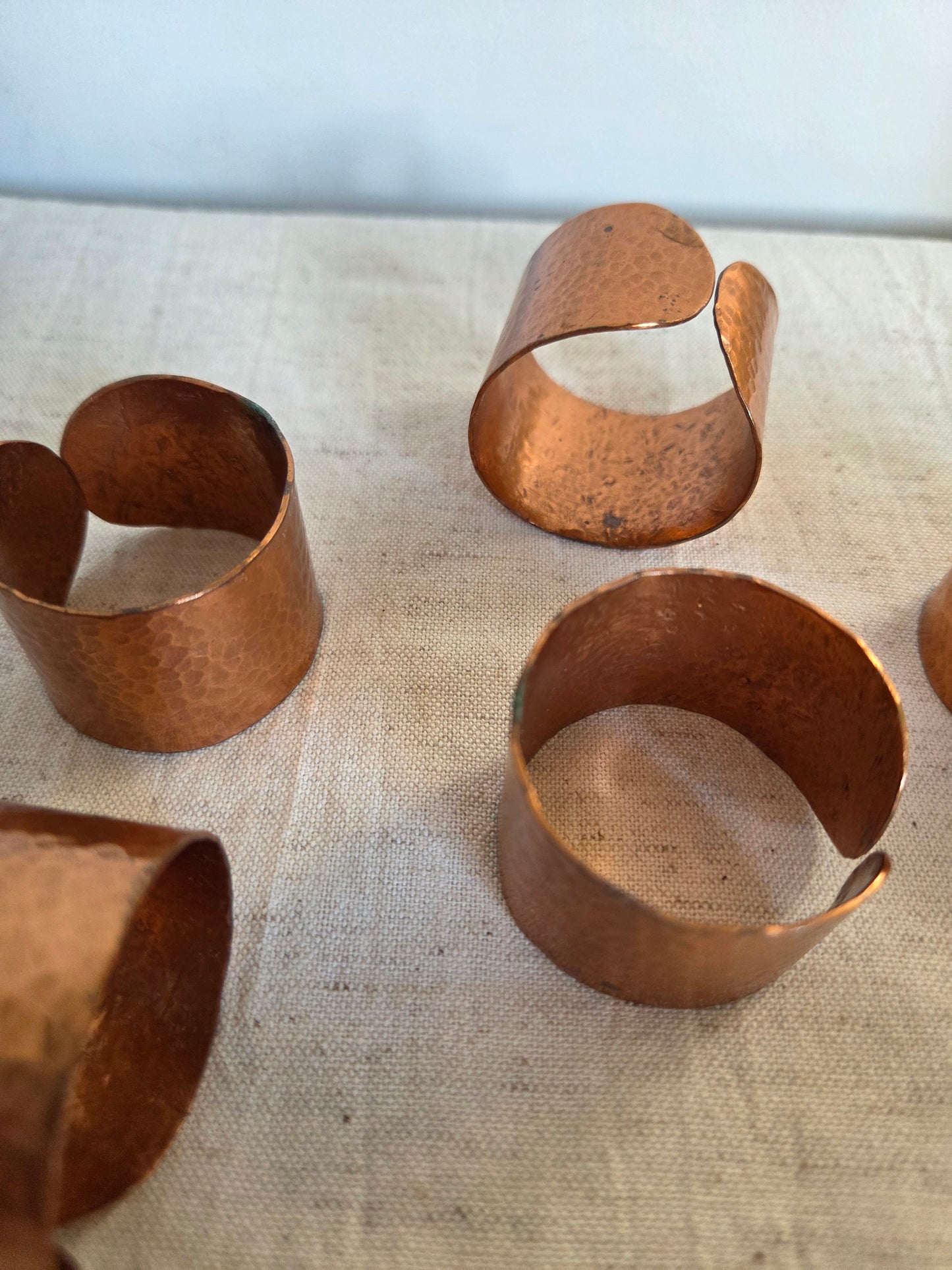 6 Hammered Copper Vintage Napkin Rings