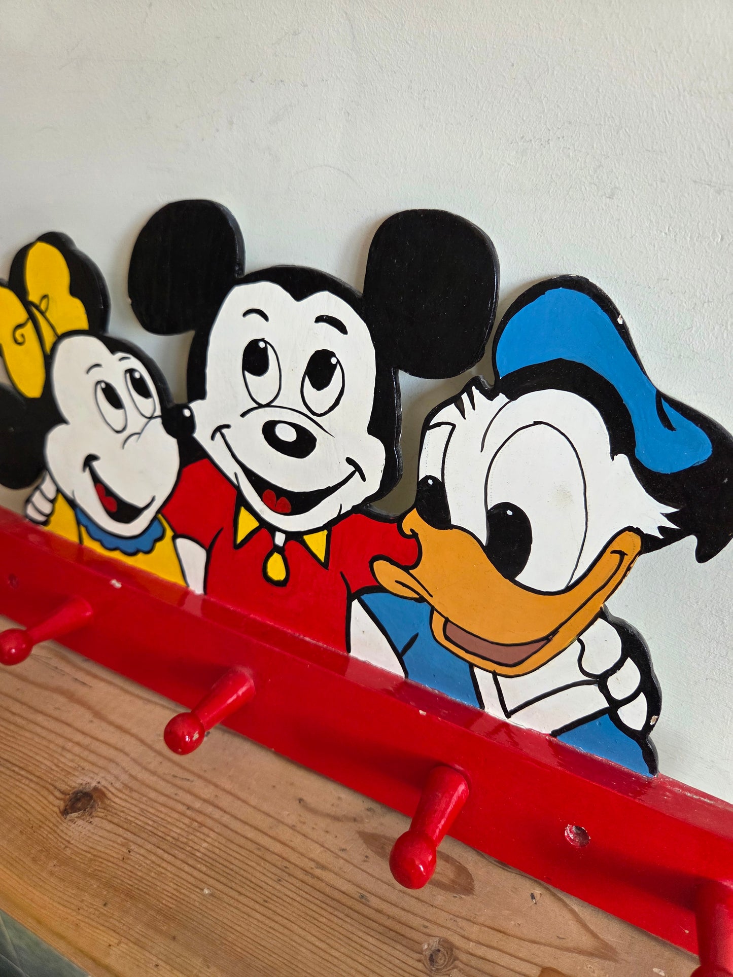 Vintage Wooden Hand Painted Mickey Mouse, Minnie Mouse and Donald Duck Hooks