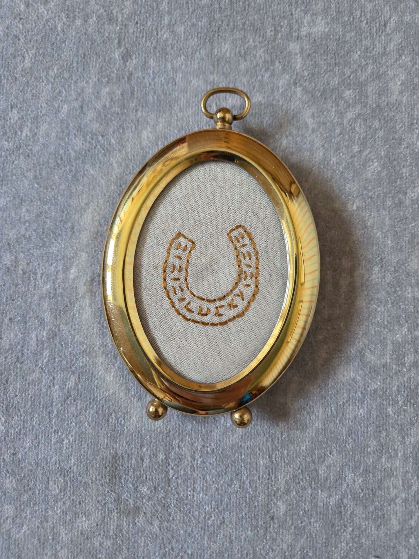Vintage Brass Frame with Lucky Horse Shoe Embroidery 02