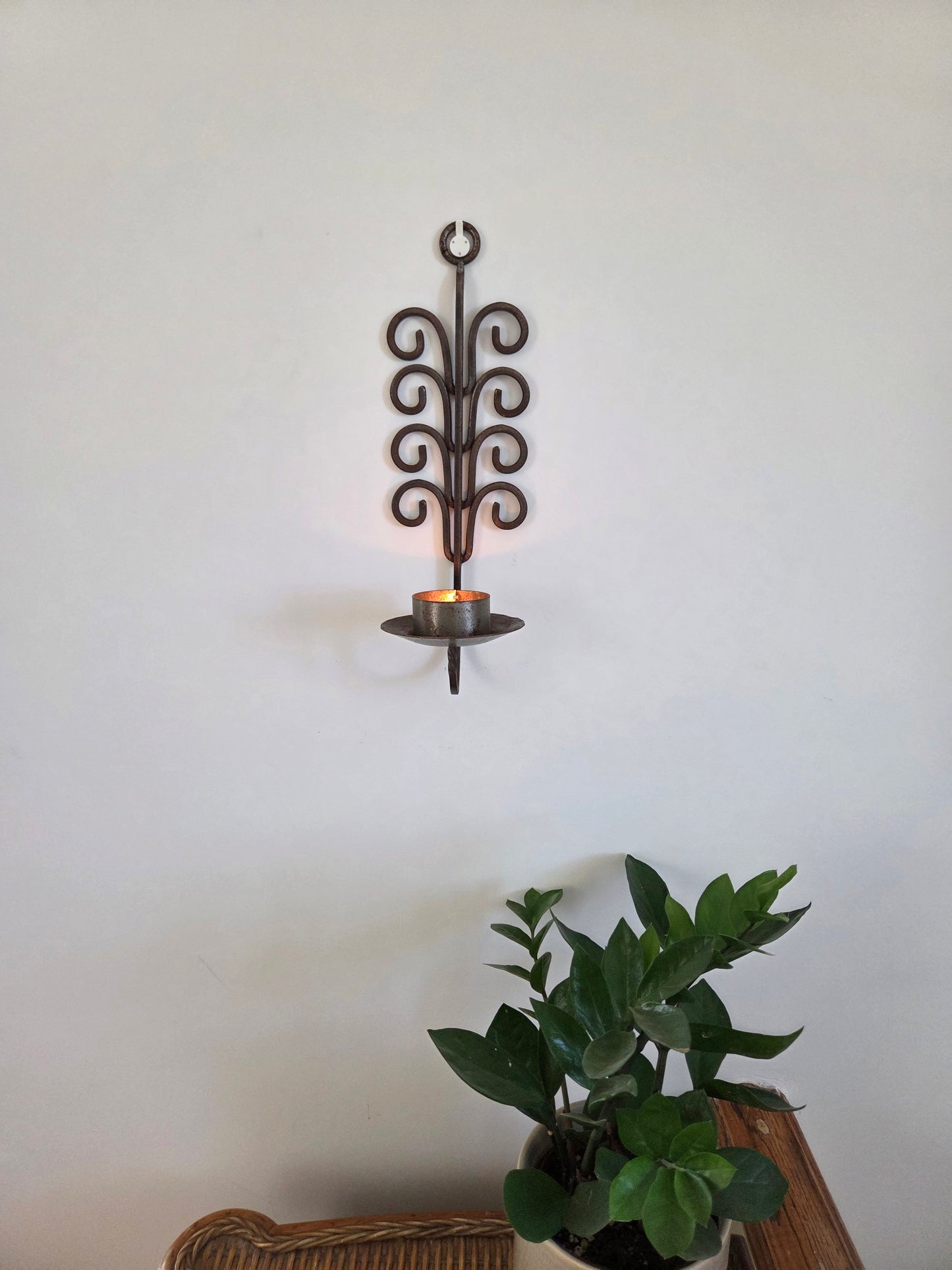 Vintage Iron Wall Sconce with Swirl Detail