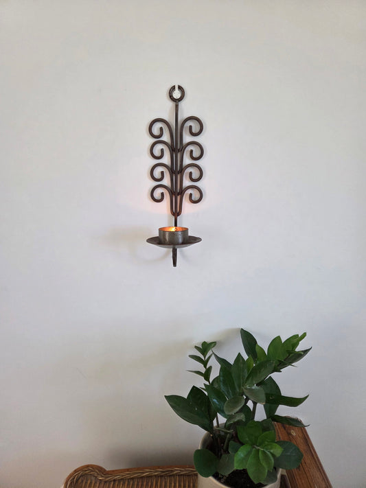 Vintage Iron Wall Sconce with Swirl Detail