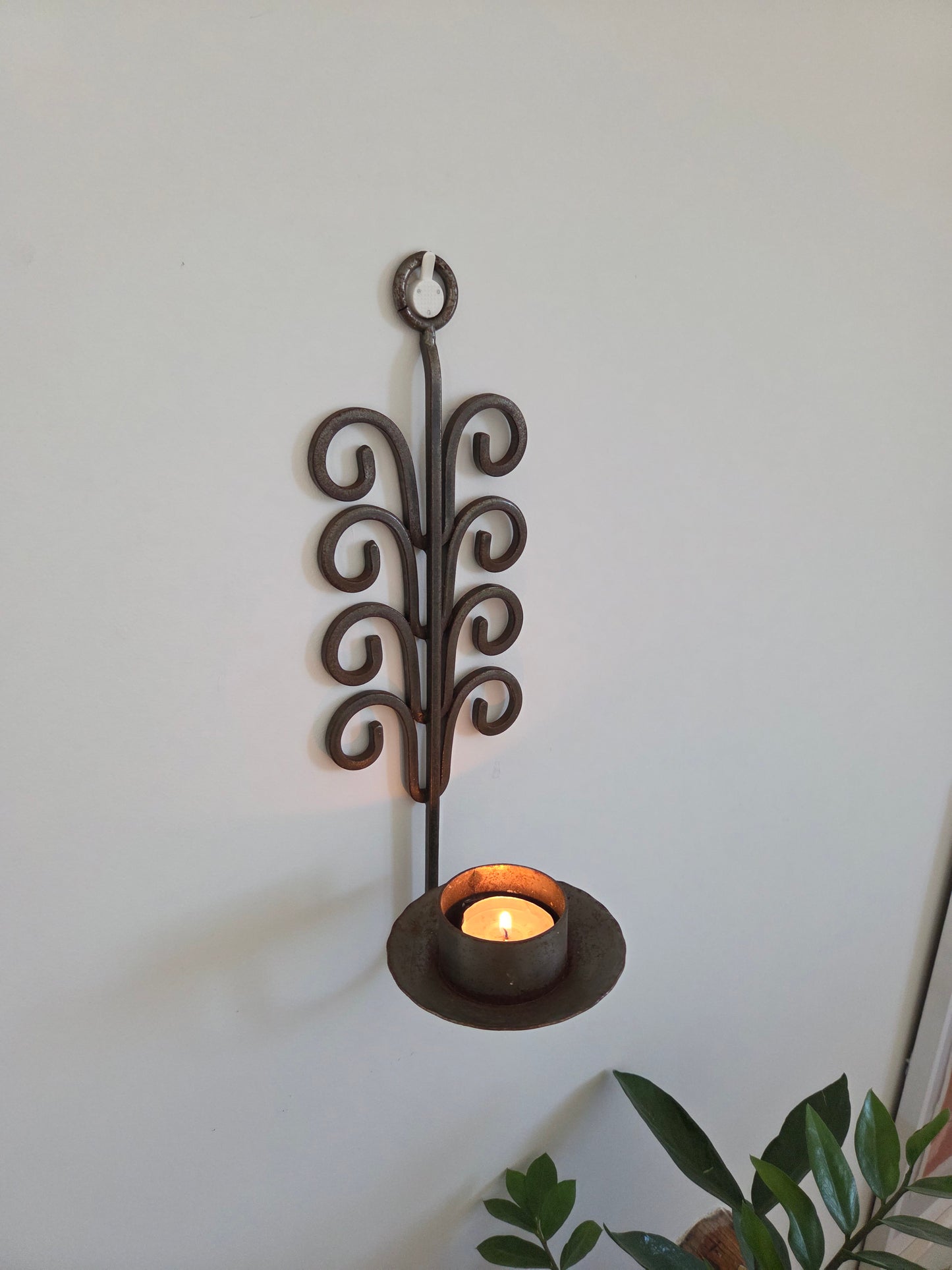 Vintage Iron Wall Sconce with Swirl Detail
