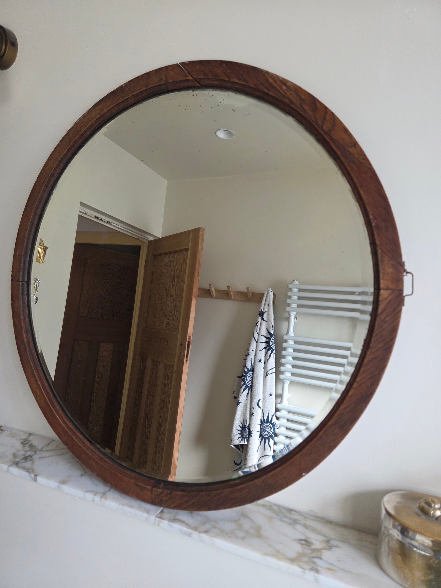 Vintage Round Oak Mirror