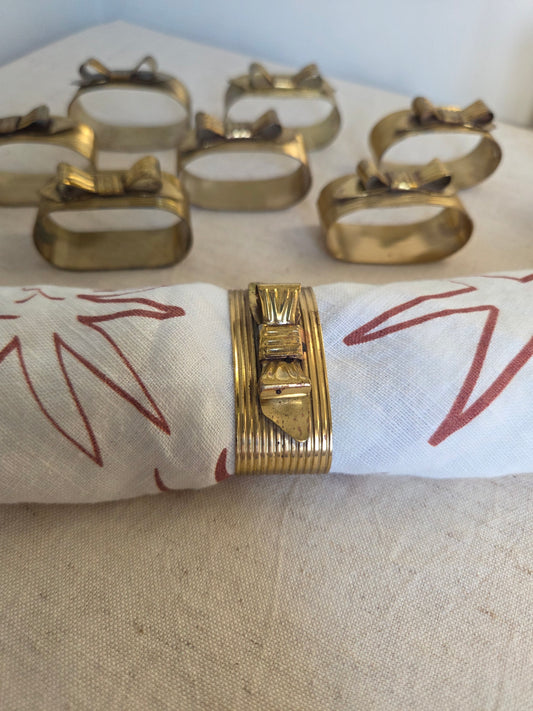 8 Brass Bows Vintage Napkin Rings