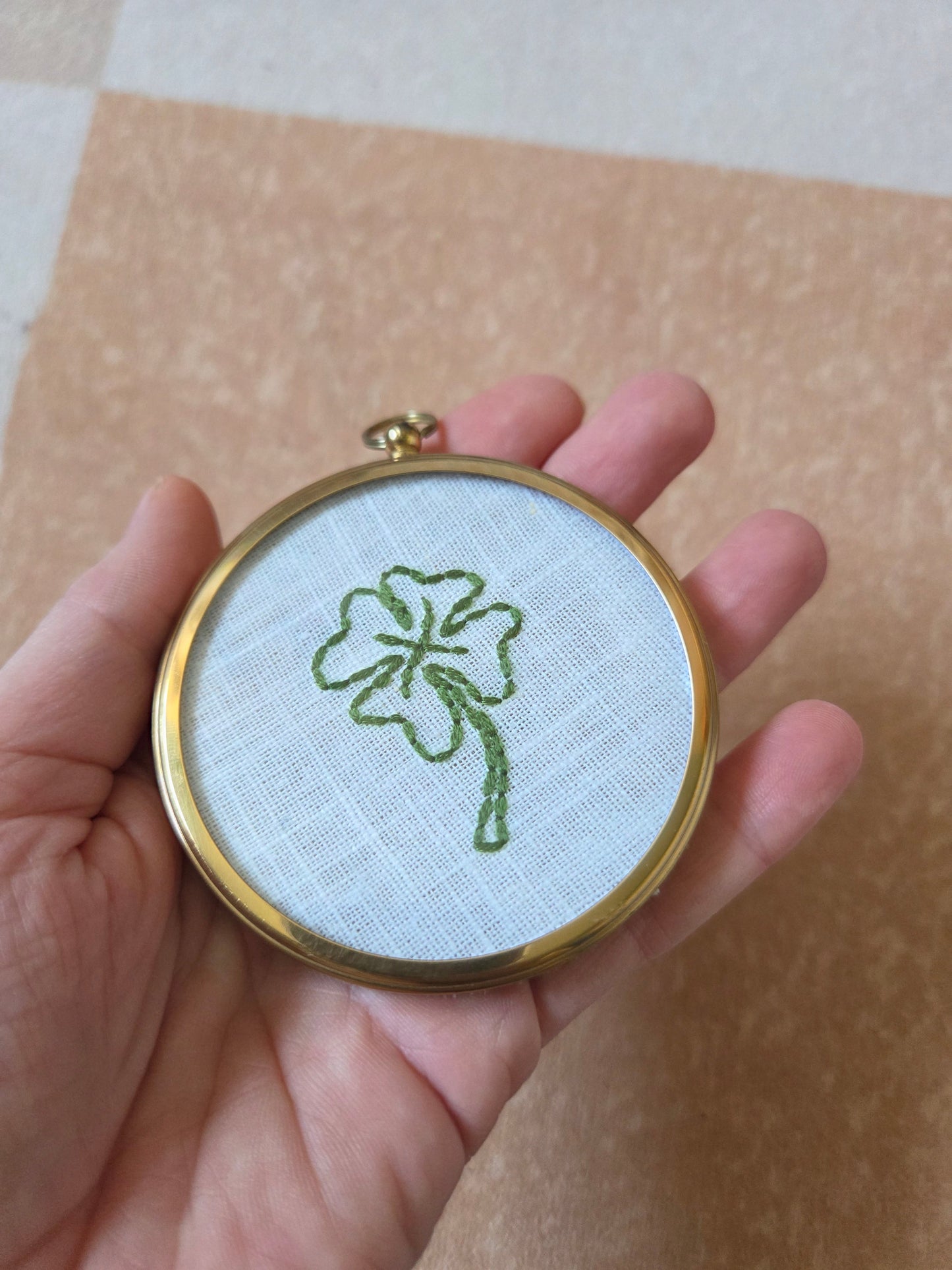 Vintage Brass Frame with Lucky Clover Embroidery 01
