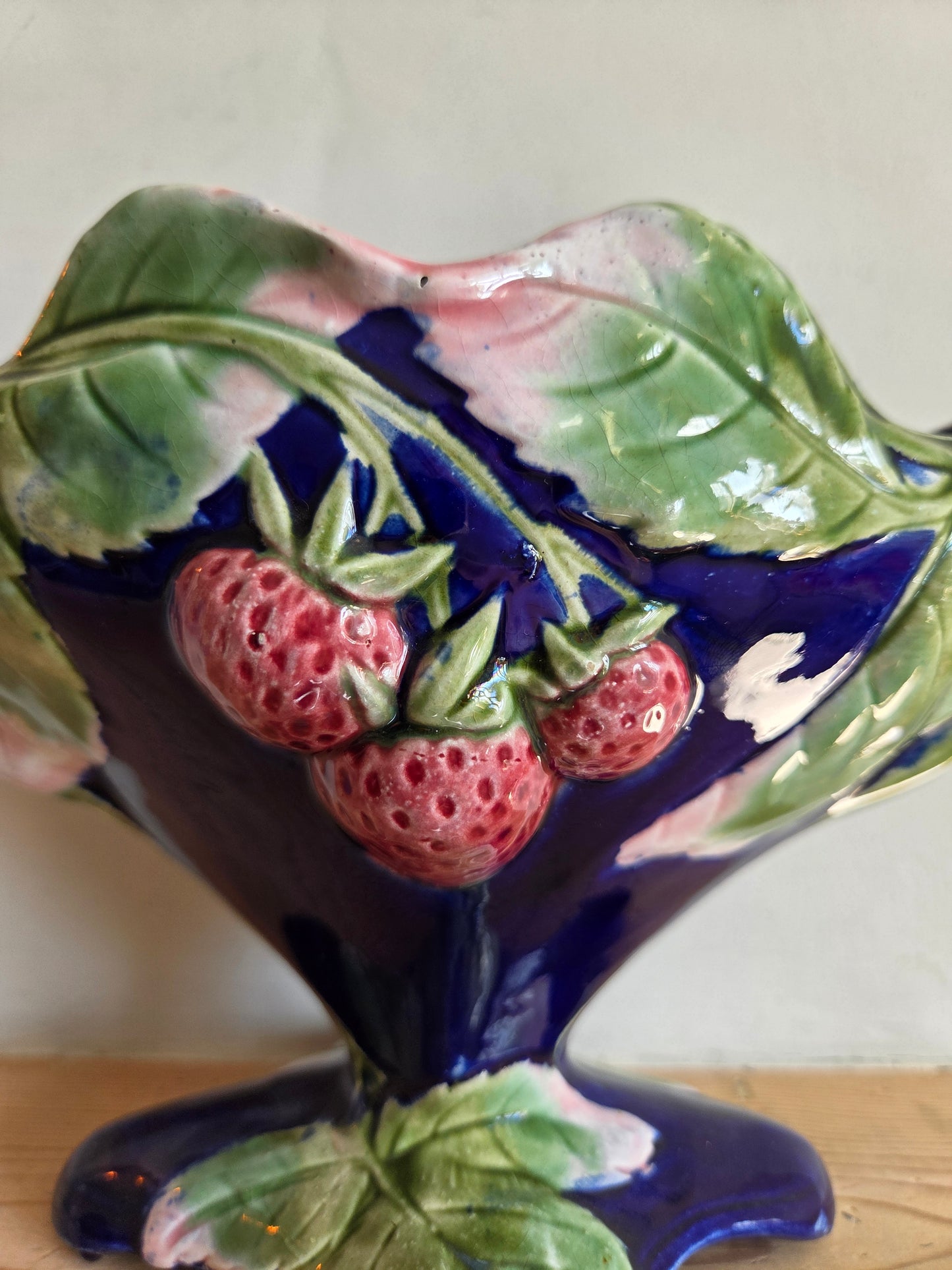 Vintage Pedestal Mantle Vase with Strawberry Motif