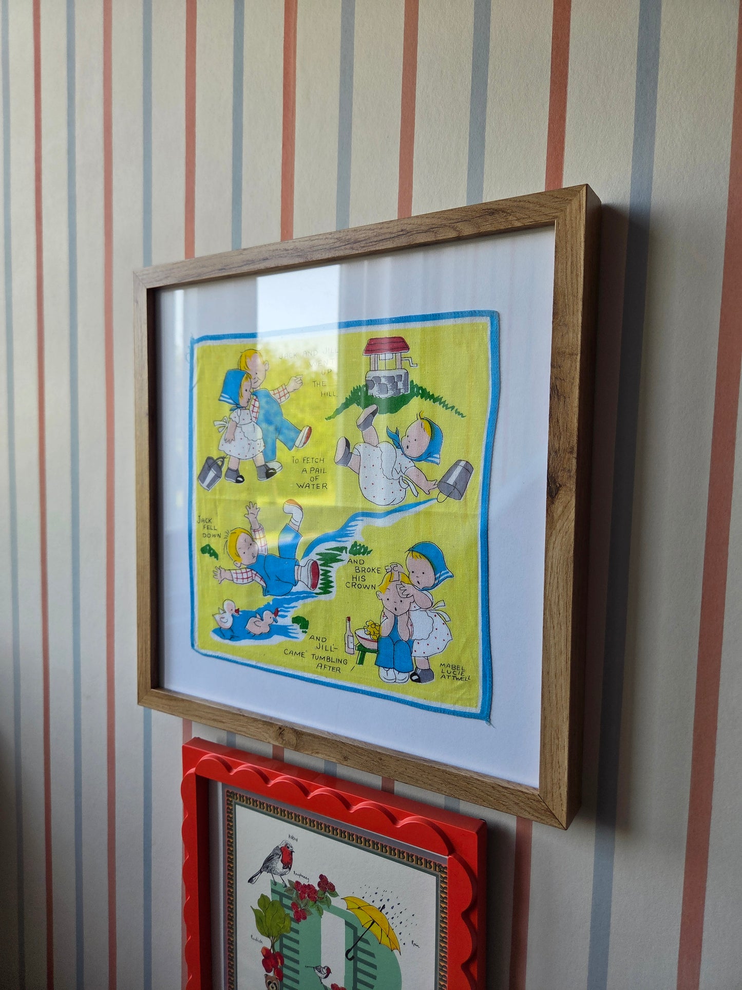 Framed Vintage Mabel Lucie Attwell Handkerchiefs - Jack and Jill or Ding Dong Bell