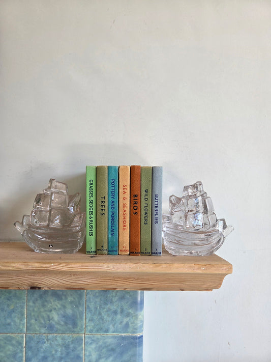 Pair of Vintage Art Glass Boats by Pukeberg Sweden