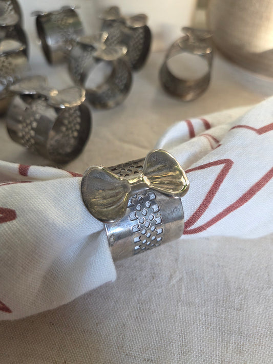 12 Fretwork Silver Bows Vintage Napkin Rings