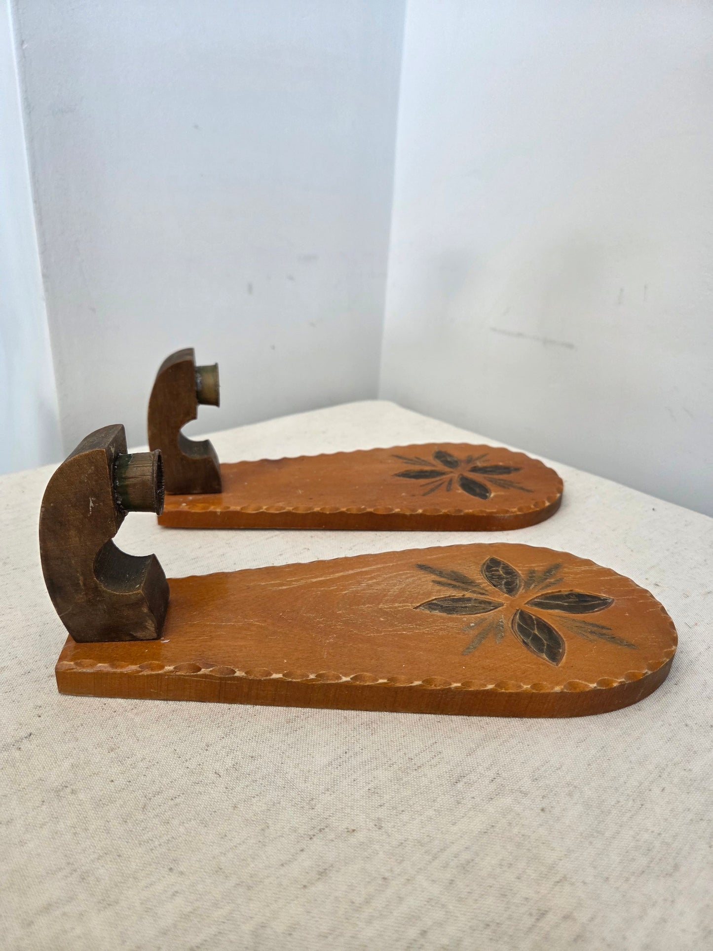 Vintage Swedish Wooden Candle Sconces
