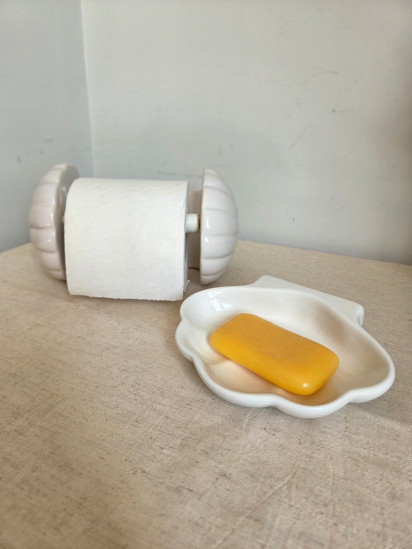 Ceramic Shell Toilet Roll Holder and Wall Mounted Soap Dish