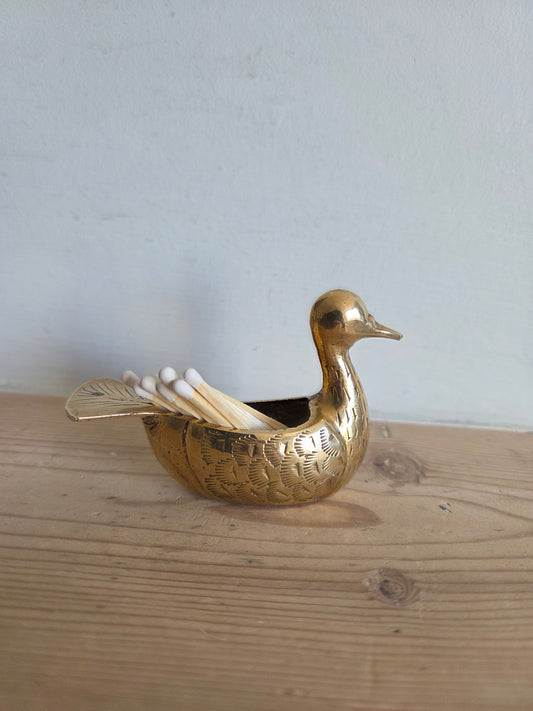 Small Brass Bird Match Pot